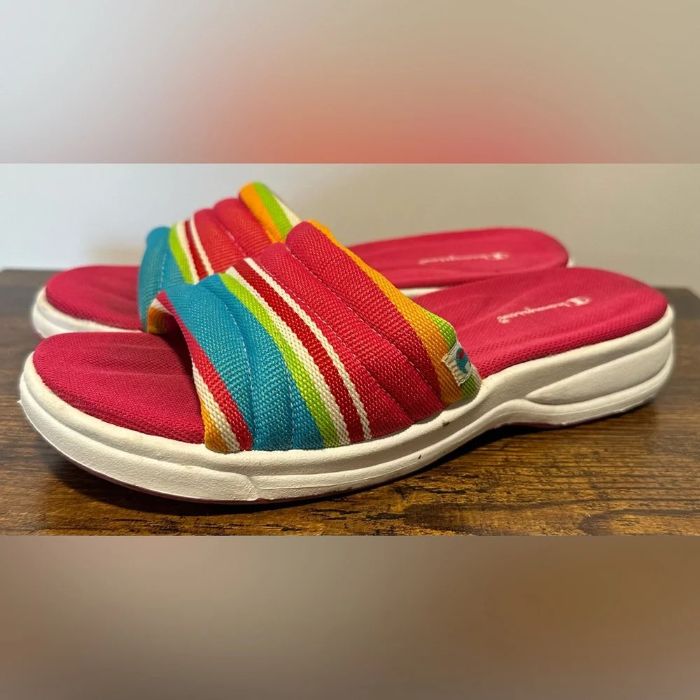 Champion Big Girls Pink and Multi Color Fabric Slide Sandals Size Big Gi…